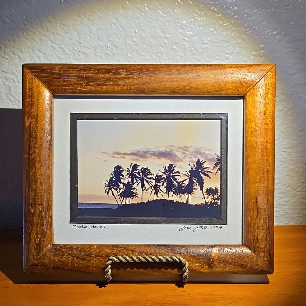 Vintage Koa Wood Frame w/Photo Print of Molokai, Hawaii by Lorenzo@1994 7"X8.5"
